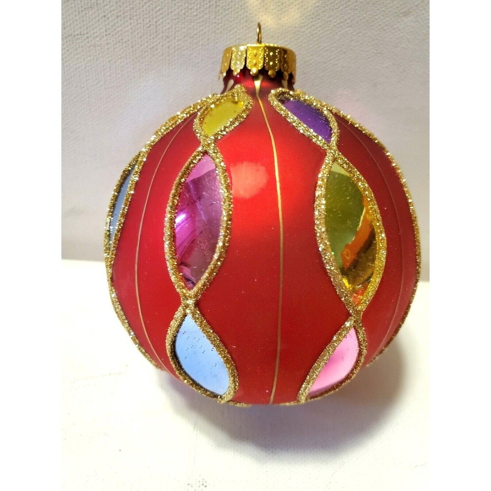Target Treasures Collection Glass Christmas Ornament Red Gold Pane 1980s Vintage